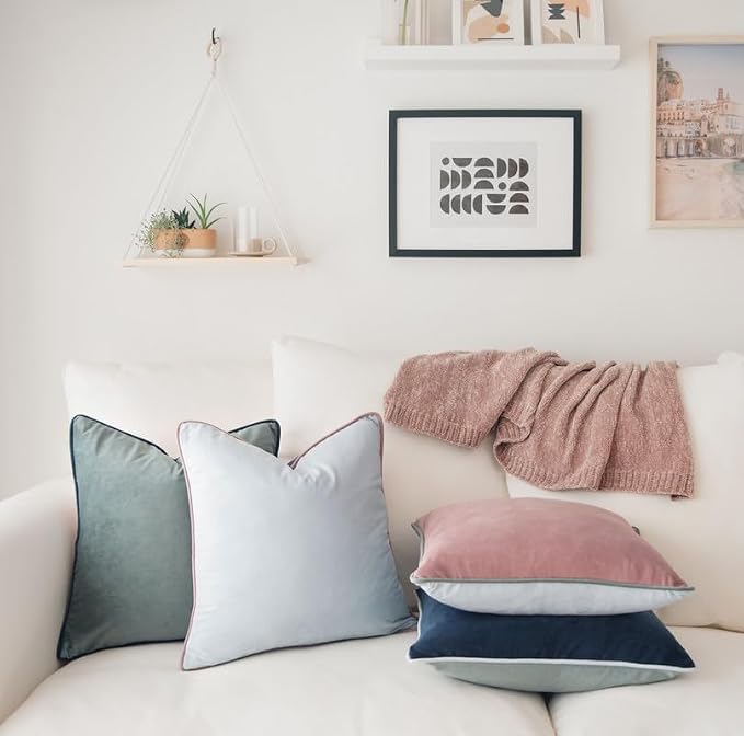 MONDAY MOOSE Decorative Throw Pillow Covers Cushion Cases, Set of 4 Soft Velvet Modern Double-Sided Designs, Mix and Match for Home Decor, Pillow Inserts Not Included (16x16 inch, Pink/Blue)