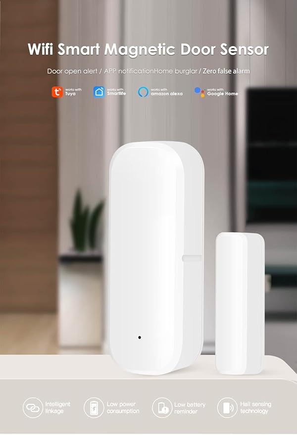 Mengshen 6 Pack WiFi Door Sensor Smart Window Door Sensor Alarm Wireless Magnetic Door Open Detector and APP Remote Notification Compatible withTuya Smart Alexa Google Assistant