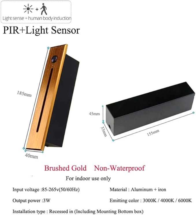 Recessed LED Step Lights Stair Light Indoor, 90-265V 3W Not Waterproof for Stairs/Decks/Steps/Door Side/Hallway/Doorway/Paths Lighting 10PCS-6000K Brushed Gold
