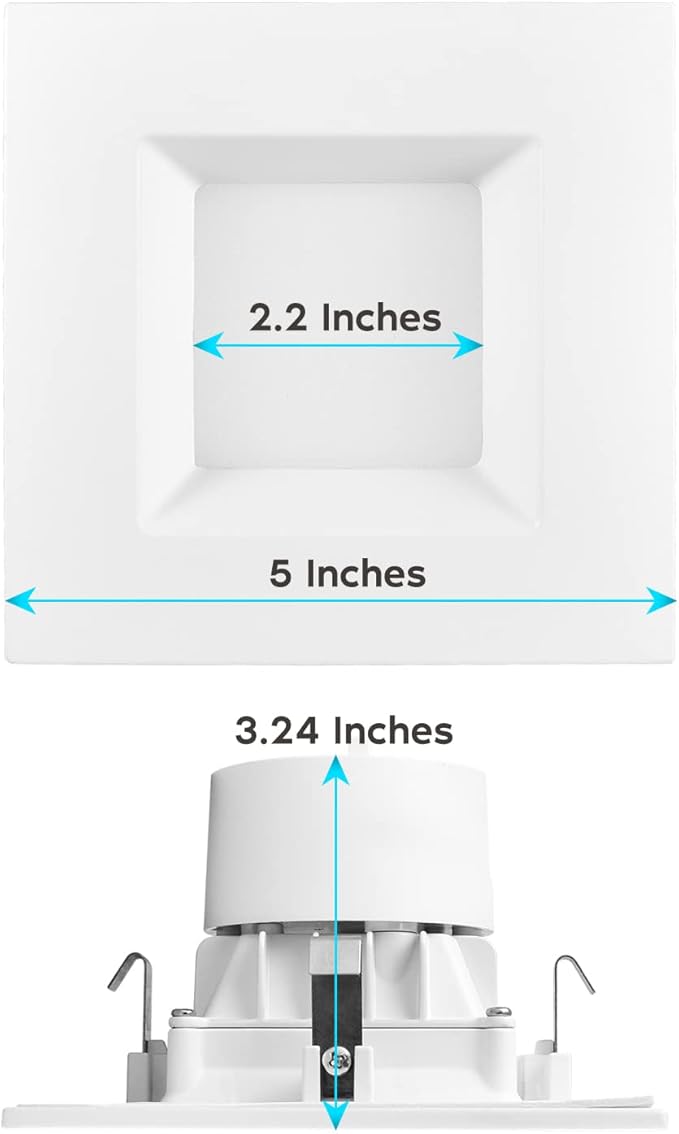 LUXRITE 4 Inch Square LED Recessed Can Lights, 14W=75W, 5 Color Options 2700K-5000K, 950 Lumens, Dimmable LED Retrofit Kit, Wet Rated, IC Rated, Energy Star, ETL Listed (6 Pack)
