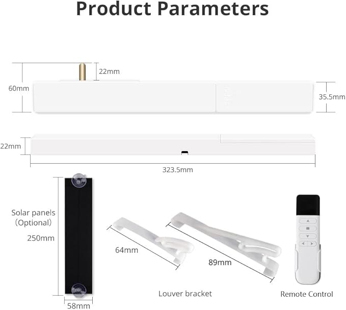 Blindsmart Plantation Shutters Motor, Smart Electric Motor Automatic Opener for Plantation Shutters for Interior Windows, USB Rechargeable Driver for Window Shutters (Remote Version, with Solar Panel)