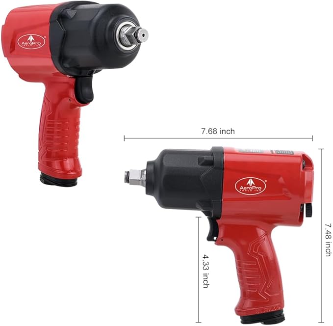 AEROPRO TOOLS 1/2-Inch Aluminum Air Impact Wrench(A398),Twin Hammer with 1380FT-LB Max Loosening Torque, Pneumatic Impact Gun, for Auto Repair, Tire Shop (Aluminum Housing)