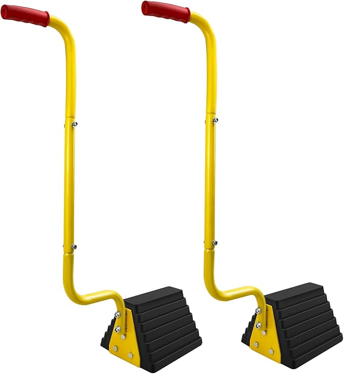 HOXWELL 2 Pack Heavy Duty Rubber Wheel Chock with Handle, Sturdy Solid Anti Slip Wheel Stopper for All Weather Use -Trucks, RV, Travel Trailer, Pop Up Camper Accessory, 2 Pcs