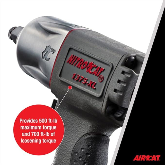 NitroCat - 1375XL 1375-XL 1/2-Inch Mini Composite Air Impact Wrench with Twin Clutch Mechanism, multi, one size