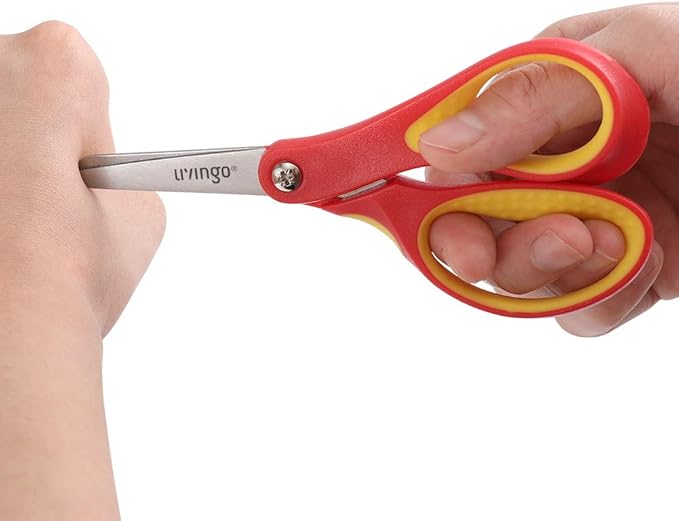 LIVINGO 5" Small School Student Blunt Kids Craft Scissors, Sharp Stainless Steel Blades Safety Comfort Grip for Children Cutting Paper, Assorted Color, 3 Pack