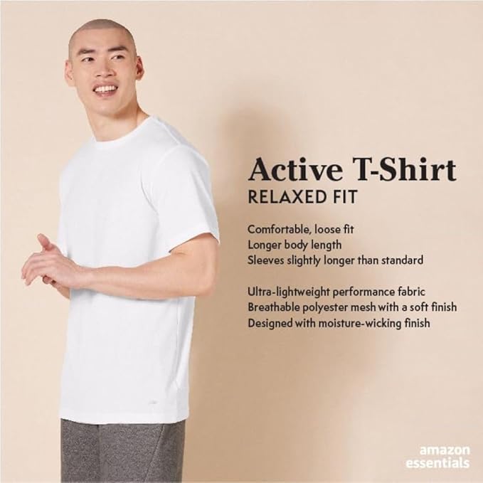 Amazon Essentials Men's Moisture Wicking Breathable Active Performance Tech Gym T-Shirts, Pack of 2