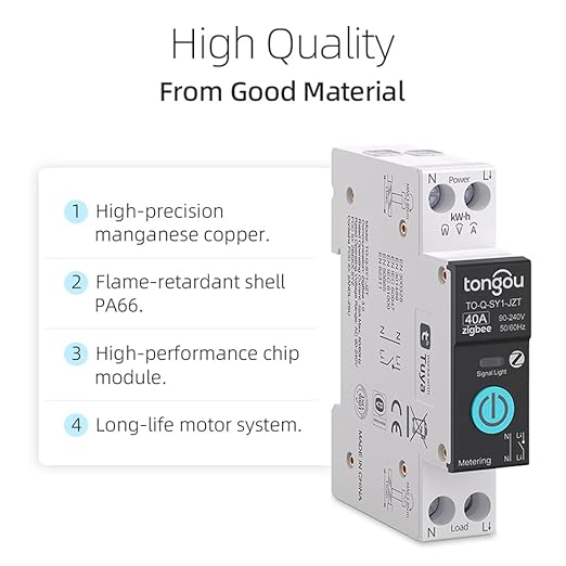 ZigBee DIY Smart Switch 40A| DIN Rail Switch| 1P+N 90-240VAC| Real-time Power Monitoring| Remote Control and Set Timer for Home Automation| Support Tuya/Smart Life| Voice Control| FCC Certified