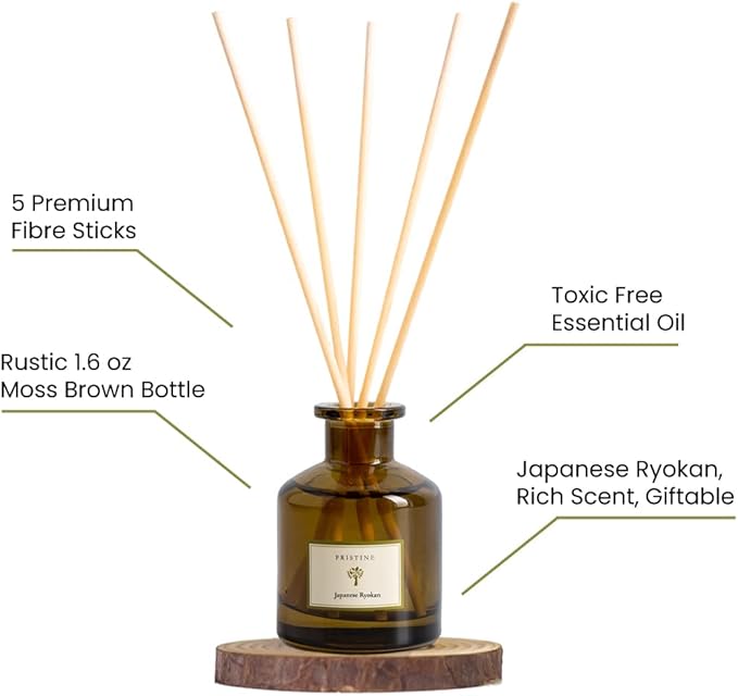 PRISTINE Japanese Ryokan/Inspired by Shang Hotel Reed Diffuser for Home | Fresh Lavender, Moroccan Amber Reed Diffuser Set, Oil Diffuser & Reed Diffuser | Home & Office Decor | Fragrance Gift