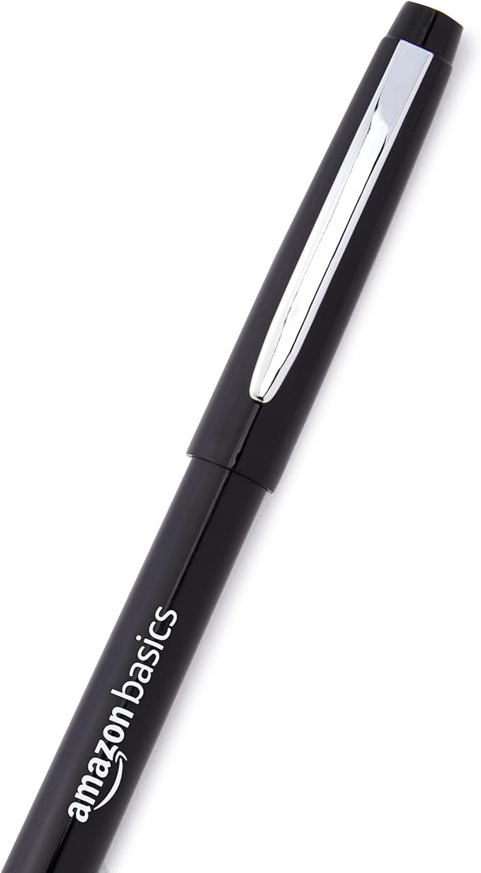 Amazon Basics Felt Tip Marker Pens, Versatile for Writing, Drawing, and Journaling, Black, 24-Pack