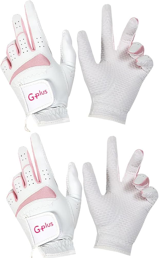 J&S Sporting G-Plus Women's Ladies Golf Gloves, Both Hand (2 Pairs)/Left Hand or Right Hand 4 Pack, Nonslip Durable for Golf Practice
