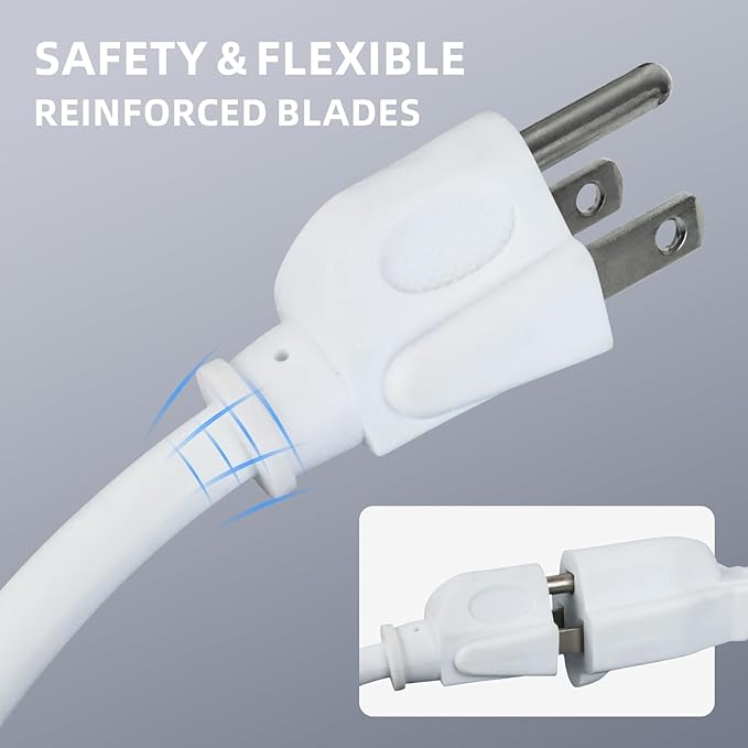 EP 2 Pack 10 Ft Outdoor Extension Cord - 16/3 SJTW White Electrical Cable with 3 Prong Grounded Plug