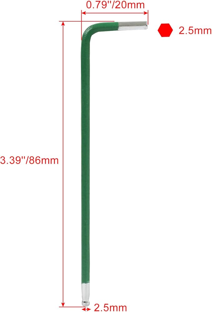 2.5mm Ball End Allen Wrench Set, 25 Angle, Green