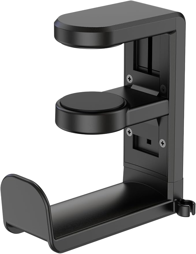 EURPMASK Rotating Headphone Stand - PC Gaming Headset Holder, Adjustable Clamp-on Under Desk Hanger With 360 Degree Swivel & Cable Clip Organizer - Black