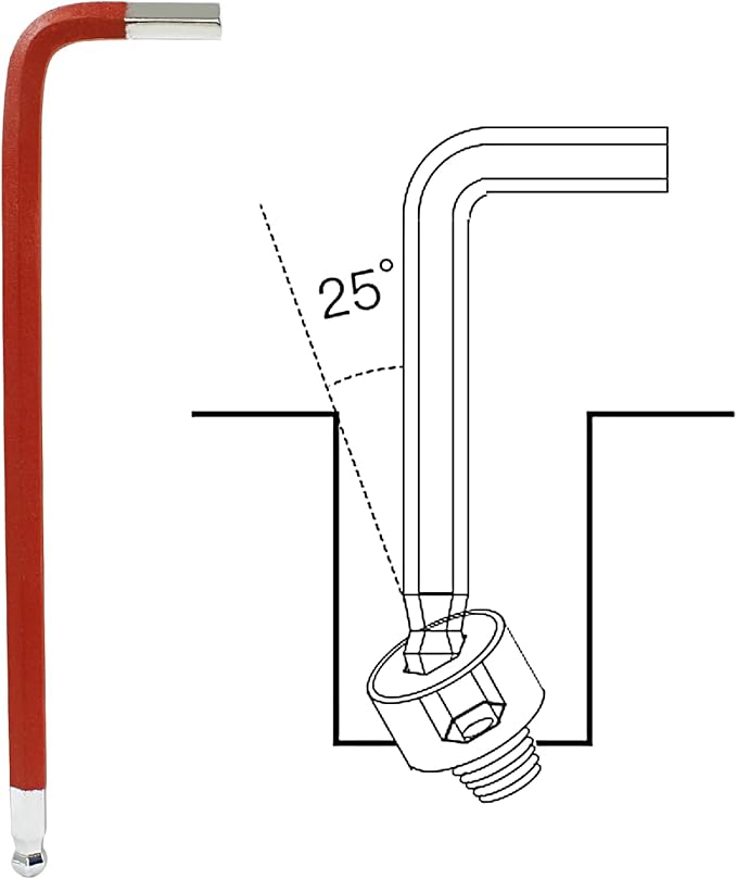 6mm Ball End Allen Wrench Set,25° Angle Metric Allen Wrenches Set,Red Hex Allen Wrench Pack of 4,Ball End L Key Wrench for Bicycle,Furniture,Equipment