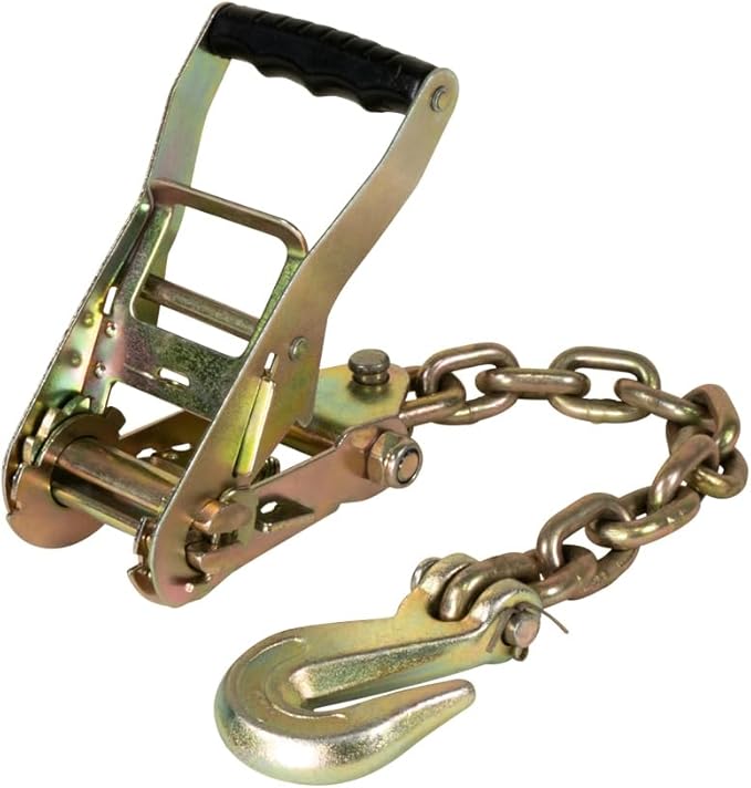 Mytee Products 2" x 12' Car Tie Down Ratchet Lasso Straps with Chain Anchor - 3,333 LBS WLL - Car Hauler Tire Straps for Trailers - Tie Down for UTV, Trucks, ATV