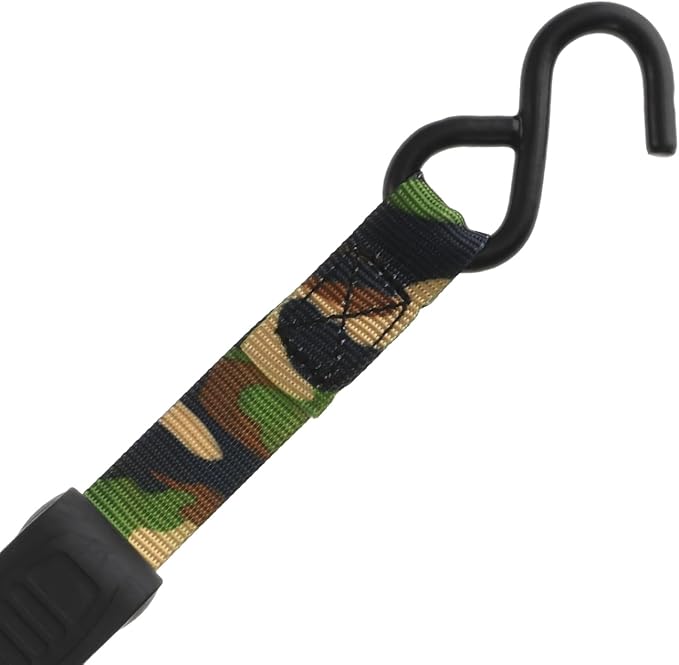 HME Durable Reliable Versatile Weather-Resistant Camouflage Ratchet 1500 lb Capacity 1' x 8' Tie-Down Straps - 4 Pack