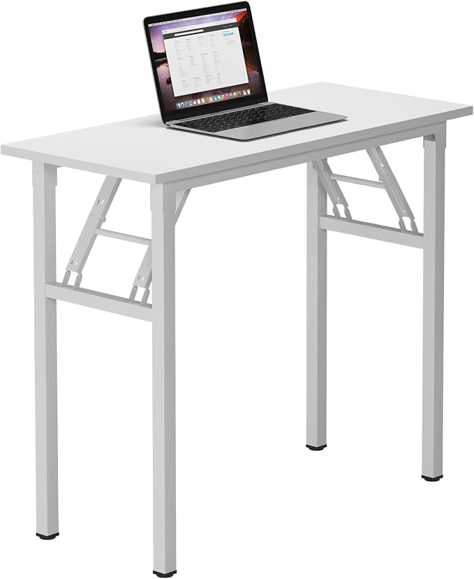 Need Small Desk 31 1/2" No Assembly Foldable Writing Table,Sturdy and Heavy Duty Folding Computer Desks for Small Space/Home Office/Dormitory AC5DW(80 * 40) | White Frame Writing Gaming Work Table/Sturdy Foldable Study Table for Small Space/Dormitory, ...