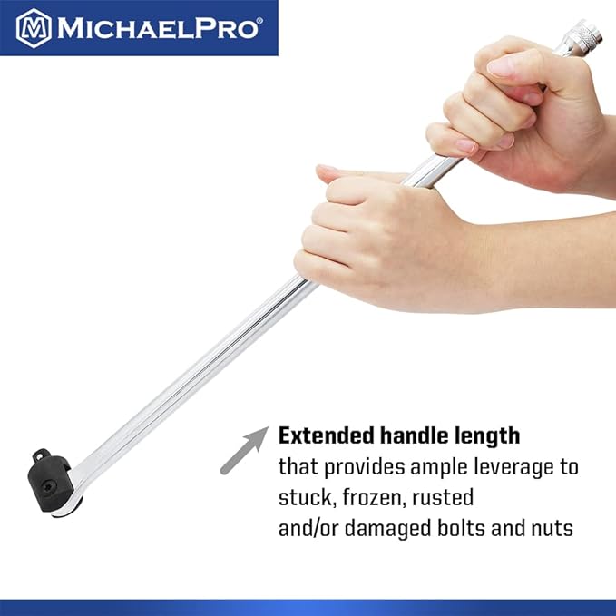 MichaelPro 3/8-Inch Drive x 18-Inch Extension Breaker Bar, Premium Cr-V Steel | MP007005 (3/8" Drive x 18-Inch)