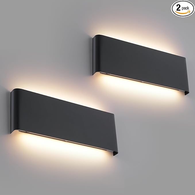11"Modern LED vanity light,15W Dimmable 5 CCT (3000K-6500K) Adjustable Wall Lamp,Up and Down Wall Lighting,Indoor Wall Sconce for Bedroom,Staircase,Hallway,Dressing Table, 2 Pack（Black）