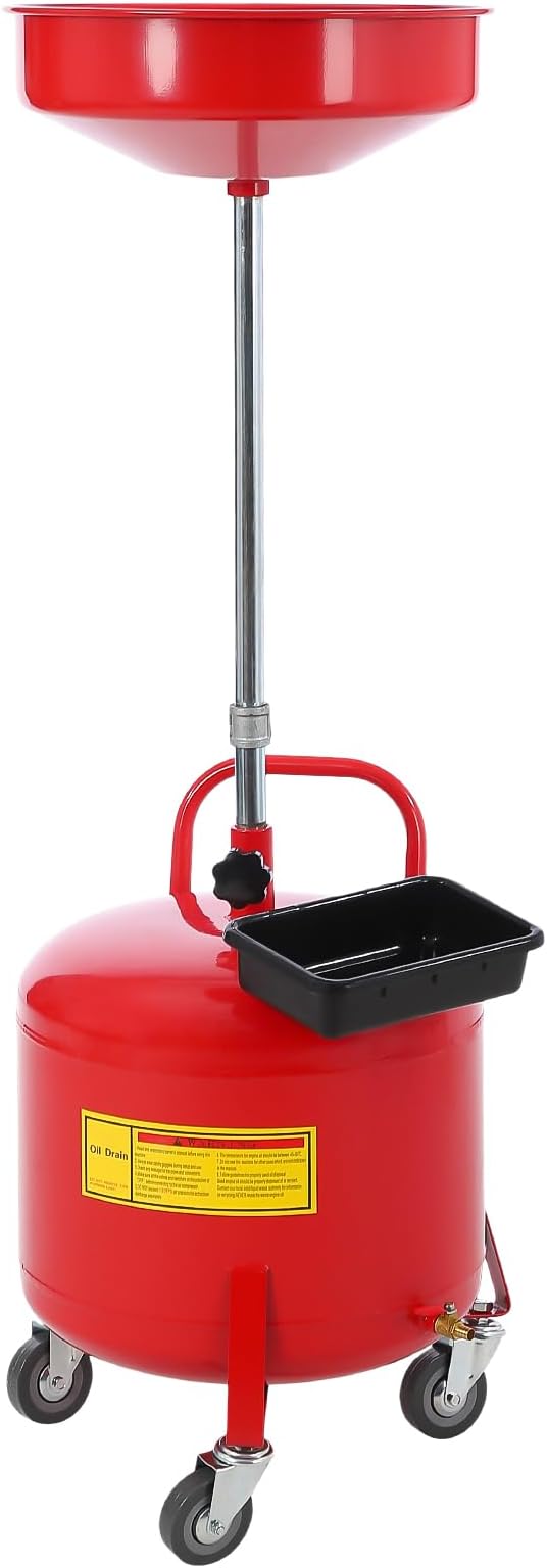 20 Gallon Waste Oil Drain Tank, Oil Drain Extractor, Pneumatic Drainer for Automotive Fluids, Portable Waste Oil Container with Air Operation (8 Gallon-Red)