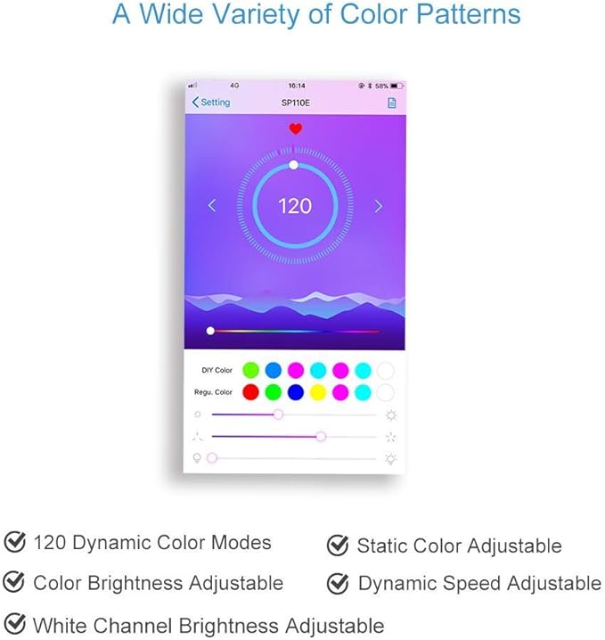 ALITOVE WS2811 Dream Color RGB LED Strip Lights Bluetooth App Control, 16.4ft 300 LEDs Addressable LED Light Strip with Bluetooth Controller and 12V Power Supply kit,120 Color Modes