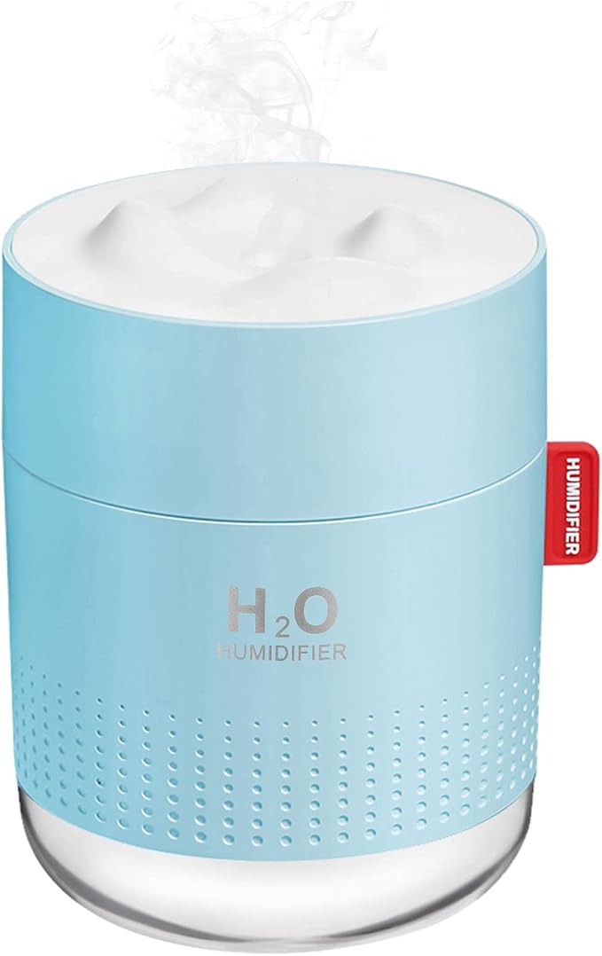 Portable Mini Cool Mist Humidifier, 500ml USB Personal Desktop Humidifier for Baby Bedroom Travel Office Home, Auto Shut-Off, 2 Mist Modes, Super Quiet, Blue
