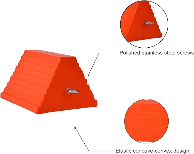 Wheel Chocks, Heavy Duty Wheel Chock with Handle，Rubber Wheel Chocks for Boat Trailers, RV, Truck, Camper, 4 Pack (Orange)