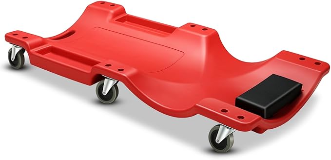 Auto Dynasty 40 Inches Mechanic Creeper, Automotive Garage Repair Low Profile Under Car Rolling Creeper with Padded Headrest, Plastic, Red