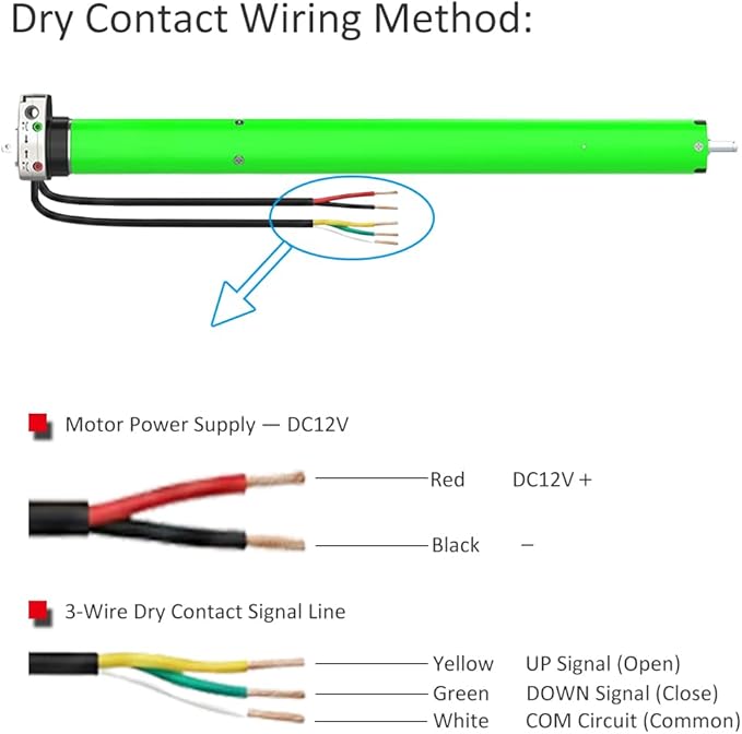 DC12V Motorized Roller Shade Motor with Manual Crank & Remote, 45mm Electric Awning Tubular Motor, Dry Contact Smart Blinds Retrofit Kit (50 N.m for Φ60mm（2-3/8"） Round Tube)