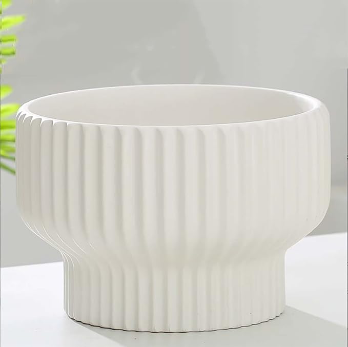 Puoyik 2 Piece Set of Flower Pots 8/6 inches, Ceramic Flower Pots with Drainage Holes, Indoor and Outdoor Plant Flower Planter (7.8/5.9 White)