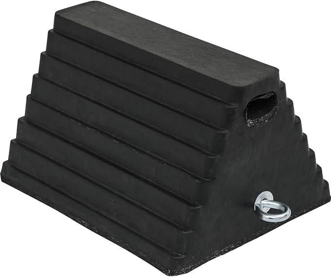 Buyers Products WC1086 Rubber Wheel Chock with Chain Eye, 10x8x6 Inch, Heavy Duty Tire Chocks for Cars, Trailers, RVs, Durable Vehicle Tire Stopper for Maintenance, Garage & Shipping Dock Use