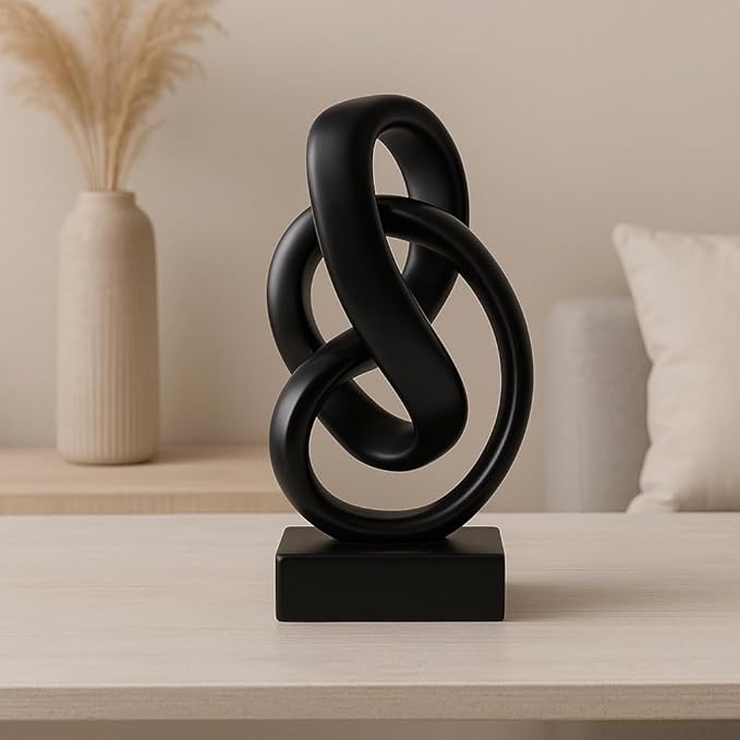 Modern Abstract Knot Sculpture, Artistic Mobius Inspired Resin Decor, Elegant Home and Office Decor, Perfect for Shelves, Desktops, and Mantles, Ideal Gift for Birthdays, Housewarmings (Black)