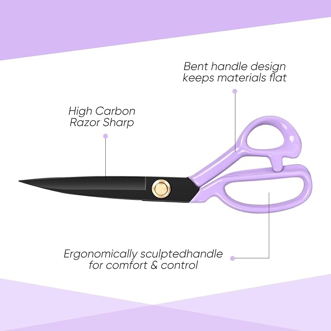 Professional Tailor Scissors Heavy Duty - Multi-Purpose Sewing Fabric Scissors for Leather Cutting Industrial Sharp Shears Home Office Arts, and Crafts (9 Inch) Purple