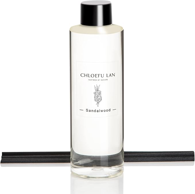 Chloefu LAN Sandalwood Essential Oil Scented Diffuser Oil 200ml/6.76 fl oz for Home, Scented Oils Diffuser Refill, Diffuser Sticks, Bathroom Diffuser, Best for Aromatherapy, SPA and Home, 0% Alcohol