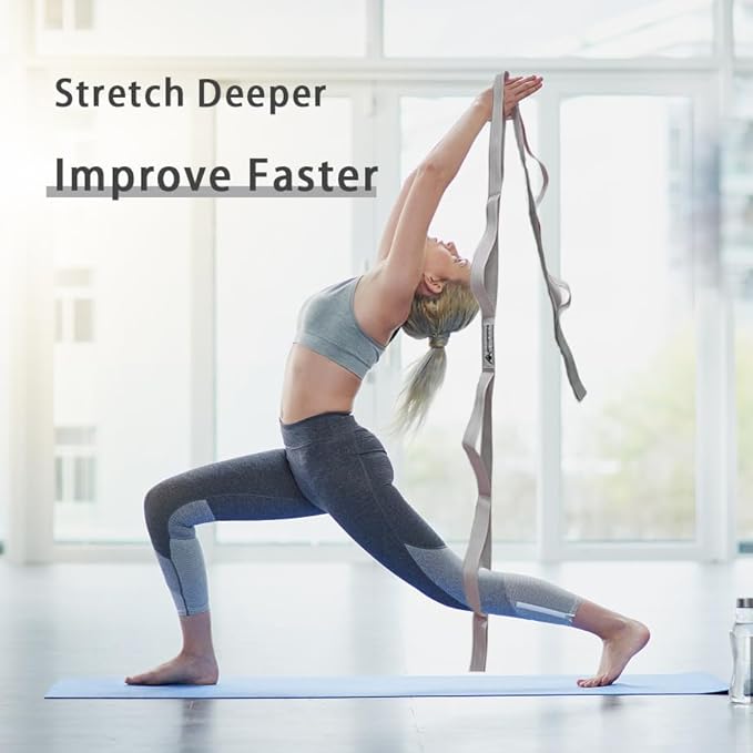 Stretching Strap Yoga Strap with Loops, Stretch Straps for Physical Therapy, Non-Elastic Exercise Strap for Pilates, Dance and Gymnastics with Workout Guide