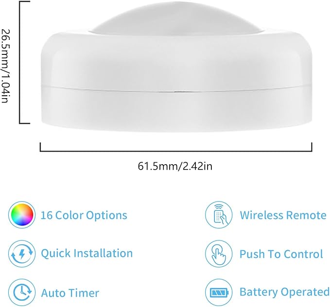 LED Puck Lights with Remote Control, Wireless Under Cabinet Lighting,Color Changing Lights with Dimmer and Timer, AAA Battery Operated Powered Push Night Lights (6 Pack White)