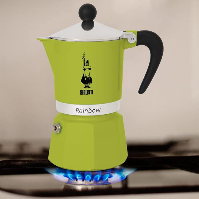 Bialetti Rainbow Moka Pot in Green, 6 Cup Stove Top Espresso Maker - Aluminum Cafetera for Ground Coffee, Italian Coffee Maker for Home Brewing