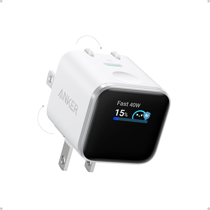 Anker Nano Smart Display Charger, 45W Max Fast Charger USB C for iPhone 17 | 180° Foldable Plug,Smart Recognition, Care Mode GaN USB C Charger Block for iPhone 17/16 (Non-Battery,1 USB-C Port,No Cable)