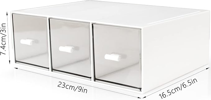 Desk Drawer Organizer, Stackable Storage Drawers, Plastic Compact Desk Storage Box Great for Office School Home Small Space - Large 3 Drawers (White)