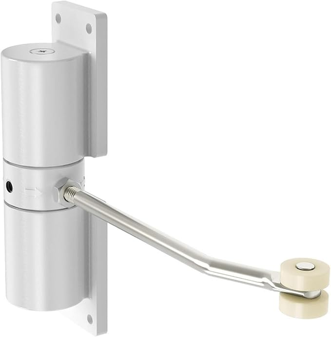 Compatible for Heavy-Duty Automatic Door Closer, Zinc Alloy Safety Spring Adjustable 30kg Closing Hinge (White/Black)(White B)