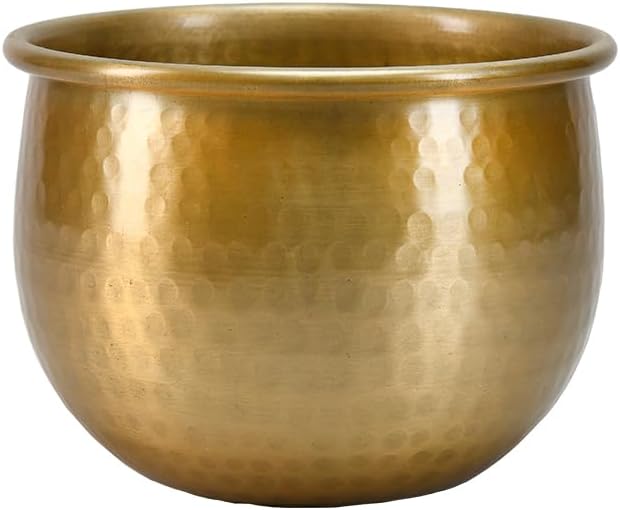 Serene Spaces Living Gold Brass Look Vintage Aluminum Vase - Perfect Decorative Accent for Plants, Weddings, and Events, Metallic Pot for Home, Small, Measures 6.75" Diameter and 5" Tall