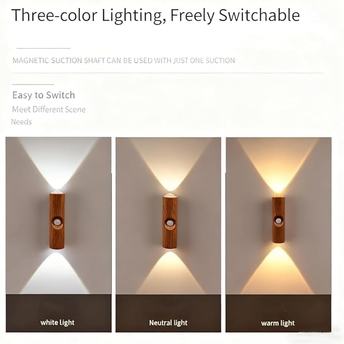 2026 New Rechargeable Smart LED Motion Sensor Ambient Light, RGB Gradient Ambient Light, Punch Free Magnetic Color Chang Motion Sensor Lights Stairs for Wardrobe, Cabinet (3 Colors*1)