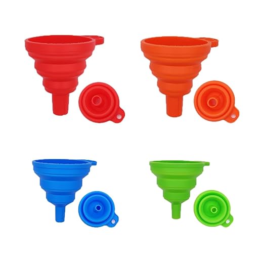 Small funnels for Kitchen use Filling Bottles, Small and Large Kitchen Gadgets Accessories Foldable Silicone Collapsible Funnels Set 4 Pack