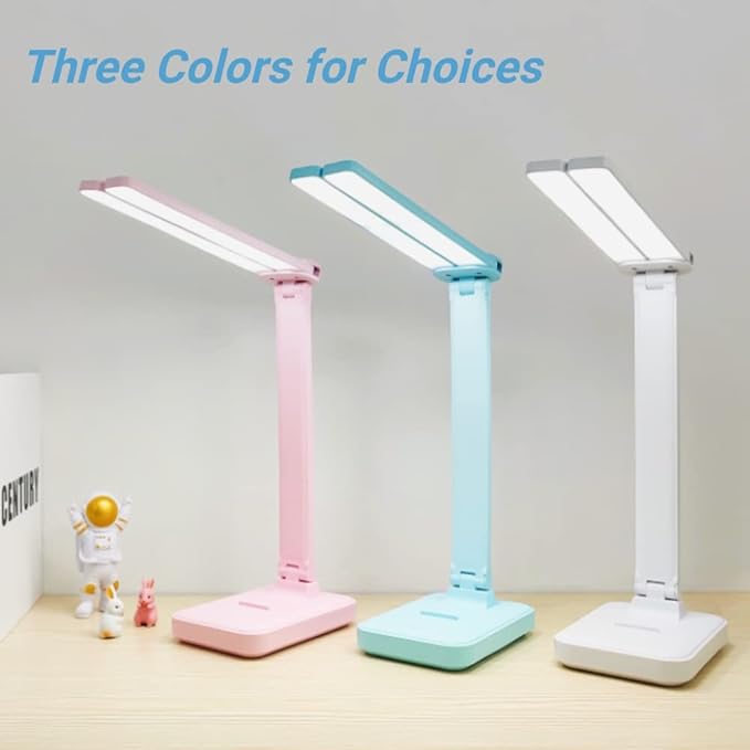 White Desk Lamp for Home Office,Portable Small Desk Lamp with 3 Lighting Modes, Battery Operated Rechargeable Desk Light for Kids, Reading,Studying,Dormitory, White