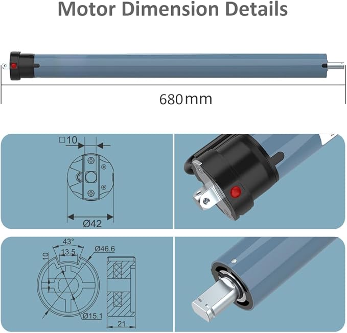 Motorized Roller Shade Motor Kit, 4800mAh Rechargeable Electric Blind Motor, Remote Control Retrofit, High Torque Tubular Drive for Window Shades (6.0 N.m for Φ40mm (1.57") Groove Tube)