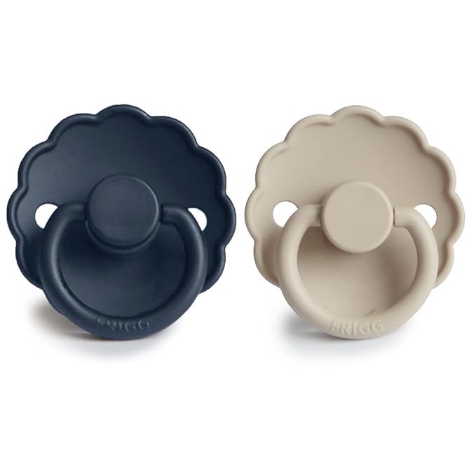 FRIGG Daisy SilkySoft Silicone Baby Pacifier | Made in Denmark | BPA-Free (Dark Navy/Sandstone, 0-6 Months)