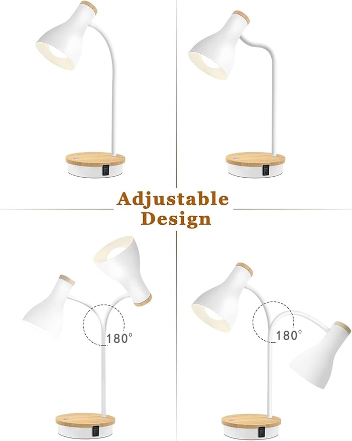 Metal Desk Lamp Wireless Charging Table Lamp Touch Reading Lights Arc Desk Lamps for Bedroom, 3 Way Dimmable Bedside Lamp with USB Charging Ports Lamp for Study Room and Office (Touch-White)