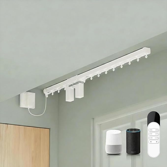 ZigBee 3.0 Dual Motor Smart Curtain Track System, Ripple Fold Electric Drapery Rods, Independent Left Right Control Day Night Curtains, 1.2N.m Mini Automatic Opener (5 meters (196.8 inches))
