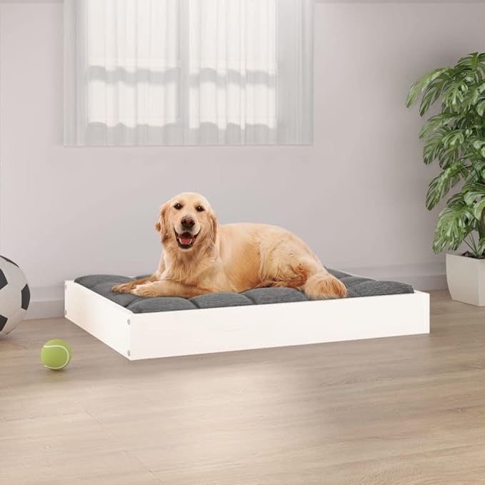 Solid Pine Wood Dog Bed for Small Dogs Indoor Use, Minimalist Design with Smooth White Finish, Durable Comfortable Pet Furniture 28.1 x 21.3 Inch