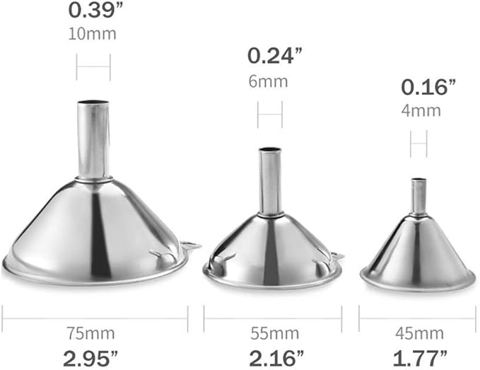 Norpro 3-Piece Stainless Steel Funnel Set, Large, Medium, and Small Mouth (2-Sets Total)